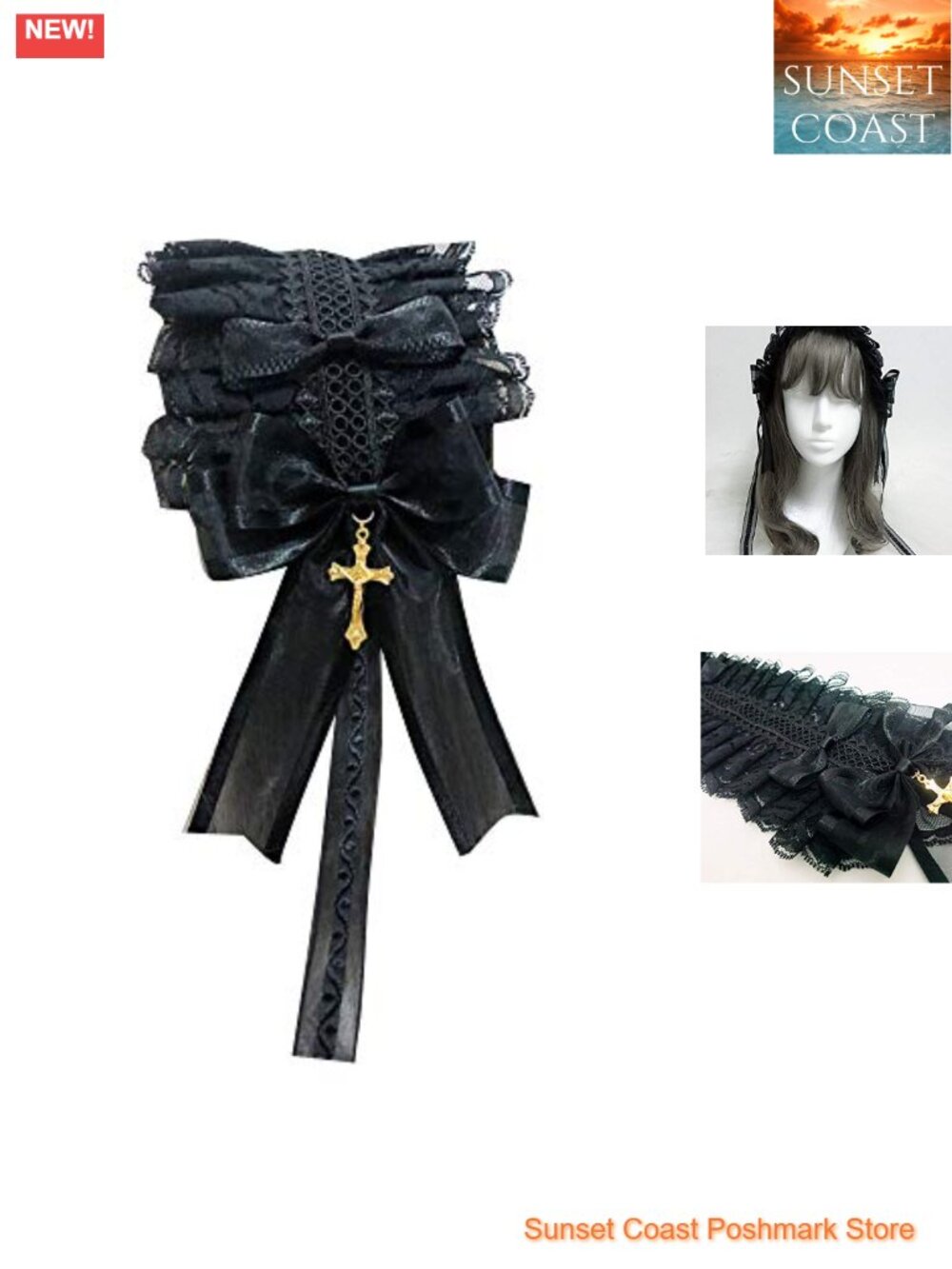 Lace Gothic Lolita Headband Black Cross Charm Hair Accessory